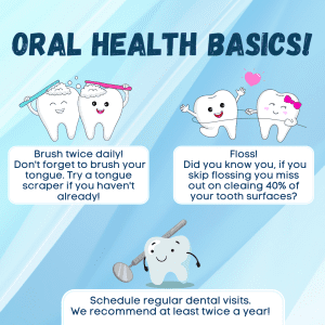 Graphic poster of oral health month tips