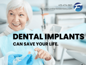 Senior woman talking to her dentist about dental implants.