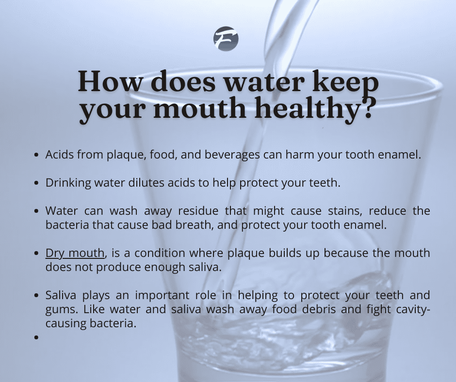 Chart describing how drinking water promotes oral health.