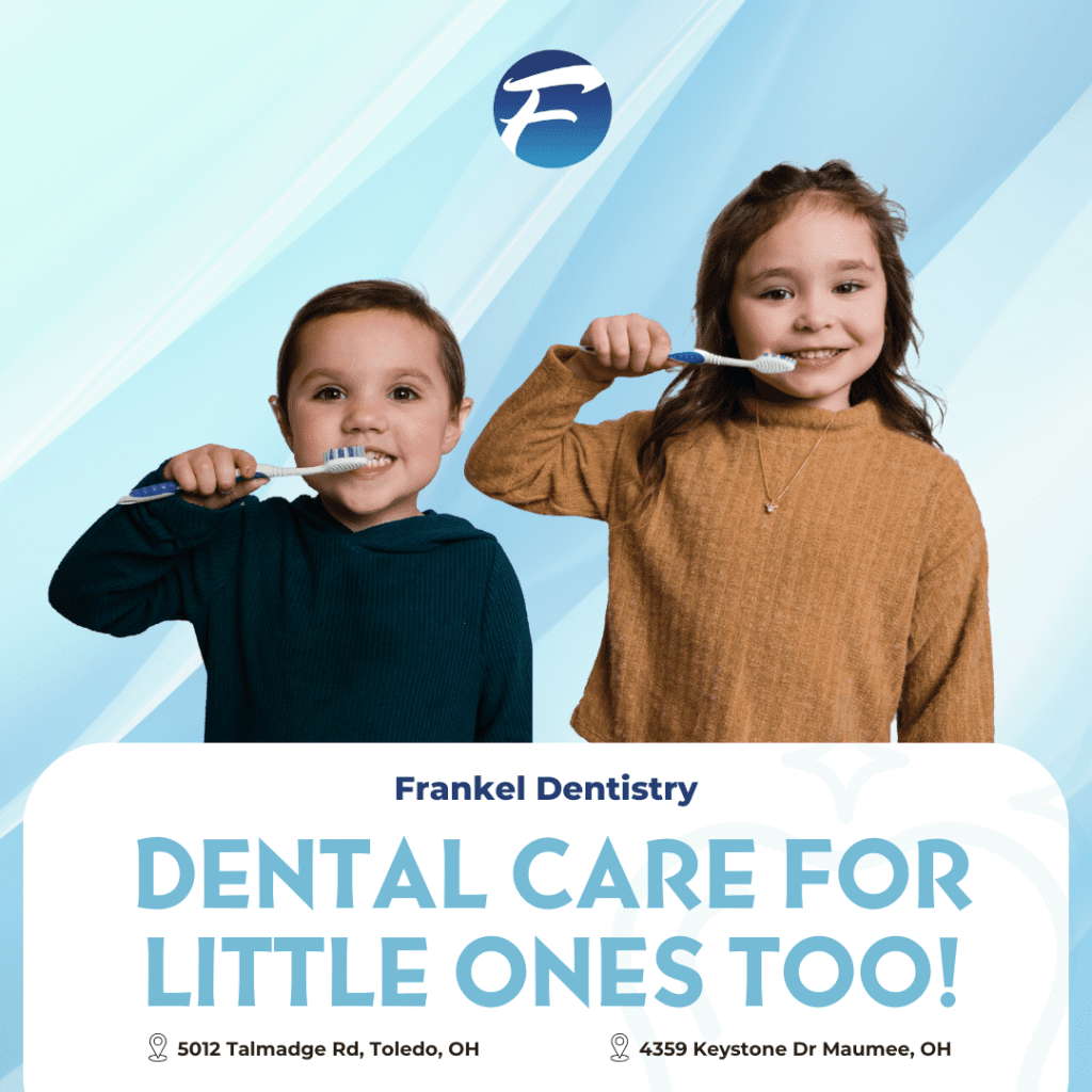 Two children brushing their teeth in front of a blue background.